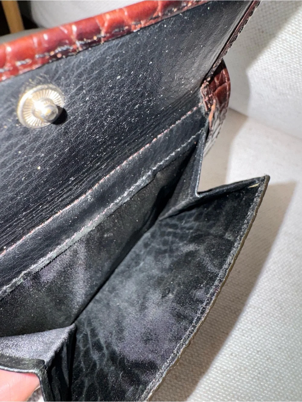 Vintage Brighton Brown Croc-Embossed Heart Leather Boho Bifold Women’s Wallet